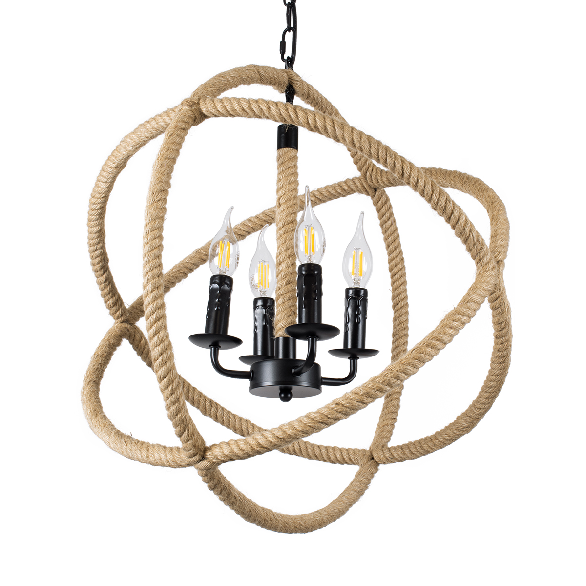 LEDTM® VITRUVIAN 01141 Boho Κρεμαστό Φωτιστικό Οροφής με Ντουί 4 x E14 AC 220-240V IP20 - Μαύρο & Μπεζ - Μ53 x Π53 x Υ53cm - Image 2