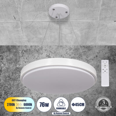 Alternative view of LEDTM® CASPER 61018 Μοντέρνο Κρεμαστό Φωτιστικό Οροφής LED 76W 8372lm 120° AC 220-240V IP20 Ρυθμιζόμενο Λευκό CCT με Χειριστήριο από 2700K έως 6000K Dimmable - Lumileds SMD Chip - Λευκό Ματ - Μ45 x Π45 x Υ5.5cm - 3 Χρόνια Εγγύηση