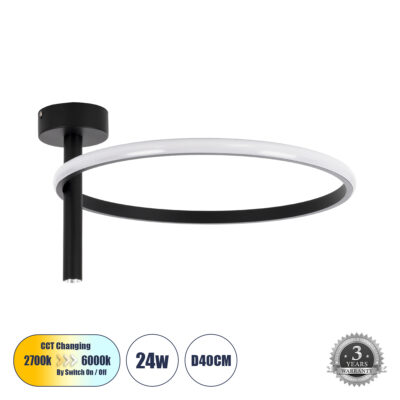 Alternative view of LEDTM® VERONA 61220 Μοντέρνο Φωτιστικό Οροφής LED 24W 2688lm 360° AC 220-240V IP20 Ρυθμιζόμενο Λευκό CCT με On/Off 2700K/4500K/6000K - Lumileds SMD Chip - Μαύρο Ματ - Μ40 x Π40 x Υ23cm - 3 Χρόνια Εγγύηση