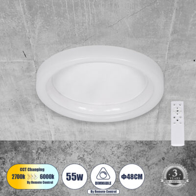 Alternative view of LEDTM® ARIANA 61035 Μοντέρνο Φωτιστικό Οροφής LED 55W 6376lm 120° AC 220-240V IP20 Ρυθμιζόμενο Λευκό CCT με Χειριστήριο από 2700K έως 6000K Dimmable - Lumileds SMD Chip - Λευκό Ματ - Μ48 x Π48 x Υ9cm - 3 Χρόνια Εγγύηση