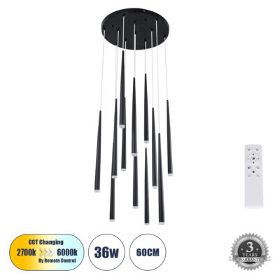 Alternative view of LEDTM® TEARS 61313 Μοντέρνο Κρεμαστό Φωτιστικό Οροφής LED 36W 3960lm 180° AC 220-240V IP20 Ρυθμιζόμενο Λευκό CCT με Χειριστήριο από 2700K έως 6000K Dimmable - Lumileds SMD Chip - Μαύρο - Μ60 x Π60 x Υ51.5cm - 3 Χρόνια Εγγύηση