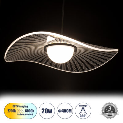 Alternative view of LEDTM® ACRYLICA 60974 Μοντέρνο Κρεμαστό Φωτιστικό Οροφής LED 20W 2240lm 360° AC 220-240V IP20 Ρυθμιζόμενο Λευκό CCT με On/Off 2700K/4500K/6000K - Lumileds SMD Chip - Διάφανο & Μαύρο Ματ - Μ40 x Π40 x Υ6.5cm - 3 Χρόνια Εγγύηση