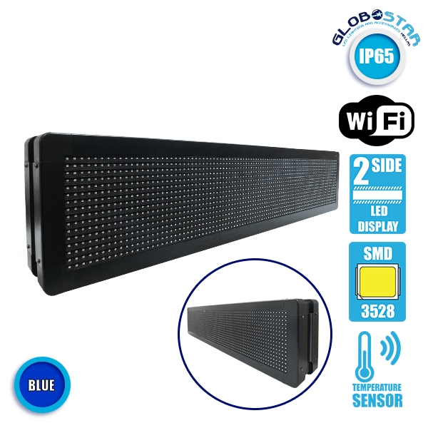 LEDTM® DISPLAY 90303 Κυλιόμενη Ψηφιακή Επιγραφή P10 Διπλής Όψης LED AC 220-240V Αδιάβροχο IP65 Μπλε - WiFi Control μέσω FK APP - Αισθητήρας Θερμοκρασίας & Υγρασίας - Μ104 x Π12 x Υ20cm - 2 Χρόνια Εγγύηση - Image 3