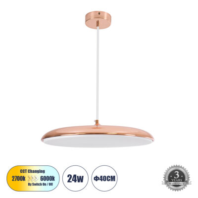 Alternative view of LEDTM® BARON 61256 Μοντέρνο Κρεμαστό Φωτιστικό Οροφής LED 24W 2880lm 120° AC 220-240V IP20 Ρυθμιζόμενο Λευκό CCT με On/Off 2700K/4500K/6000K - Lumileds SMD Chip - Ροζ Χρυσό - Μ40 x Π40 x Υ10cm - 3 Χρόνια Εγγύηση