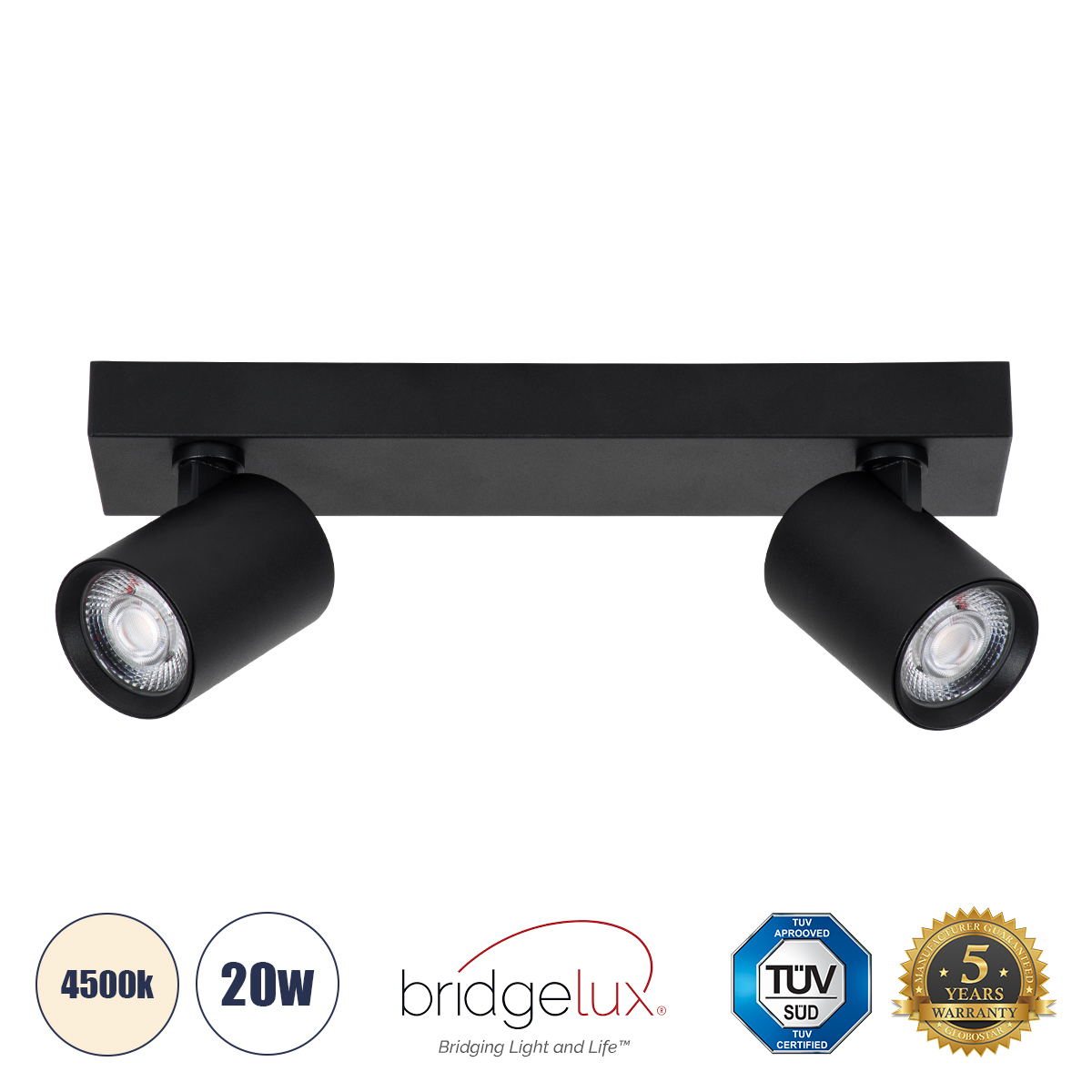 LEDTM® LEONARDO 60346 Μοντέρνο Φωτιστικό Οροφής LED 20W 2400lm 60° AC 220-240V IP20 Φυσικό Λευκό 4500K - Bridgelux COB - Μαύρο - Μ32 x Π7 x Υ11.8cm - 5 Χρόνια Εγγύηση - Image 2