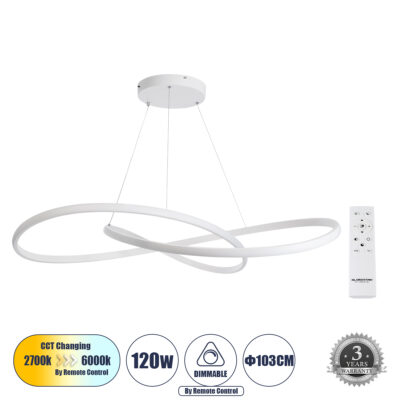 Alternative view of LEDTM® DEXTER 60918 Μοντέρνο Κρεμαστό Φωτιστικό Οροφής LED 120W 13440lm 300° AC 220-240V IP20 Ρυθμιζόμενο Λευκό CCT με Χειριστήριο από 2700K έως 6000K Dimmable - Lumileds SMD Chip - Λευκό Ματ - Μ103 x Π103 x Υ22cm - 3 Χρόνια Εγγύηση