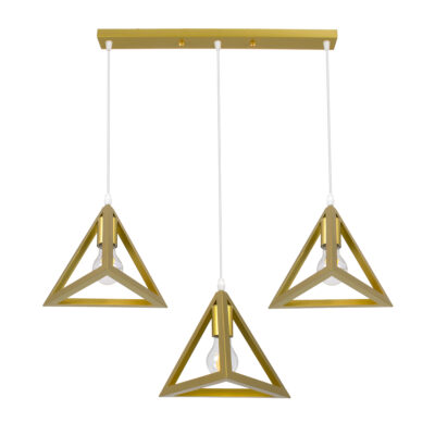 Alternative view of LEDTM® TRIANGLE 00625 Μοντέρνο Κρεμαστό Φωτιστικό Οροφής με Ντουί 3 x E27 AC 220-240V IP20 - Χρυσό - Μ70 x Π22 x Y130cm