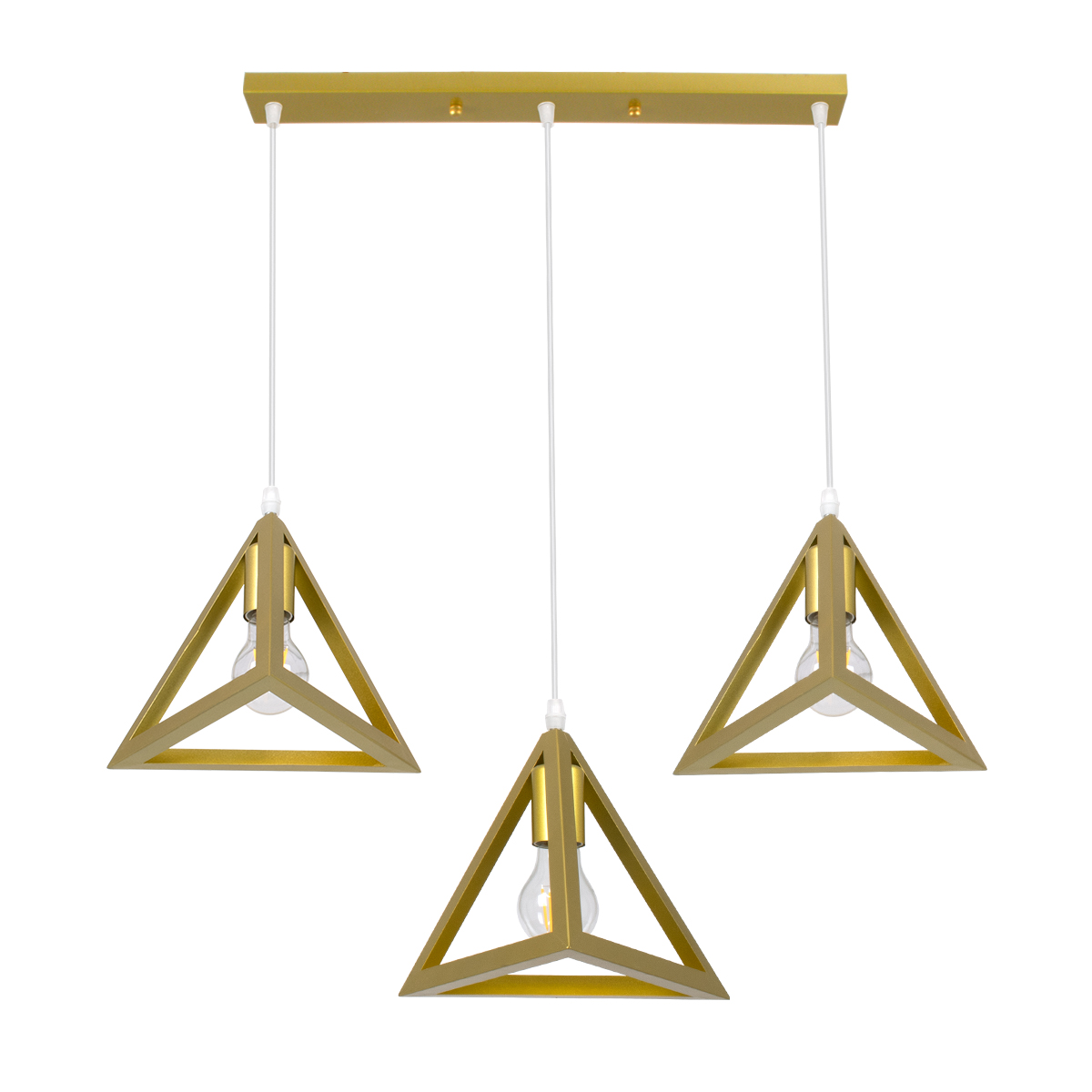LEDTM® TRIANGLE 00625 Μοντέρνο Κρεμαστό Φωτιστικό Οροφής με Ντουί 3 x E27 AC 220-240V IP20 - Χρυσό - Μ70 x Π22 x Y130cm - Image 2