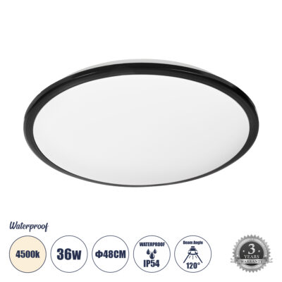 Alternative view of LEDTM® TUFFIN 60999 Φωτιστικό Πλαφονιέρα Οροφής LED 36W 3960lm 120° AC 220-240V Αδιάβροχο IP54 Φυσικό Λευκό 4500K - Lumileds SMD Chip - Μαύρο Ματ & Λευκό Γαλακτερό - Μ48 x Π48 x Υ6.5cm - 3 Χρόνια Εγγύηση