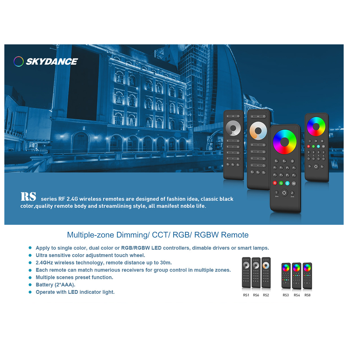 LEDTM® 71563 RS4 SKYDANCE Ασύρματο Χειριστήριο Αφής RF 2.4Ghz 4 Group για όλα τα RGB/RGBW SKYDANCE Controller DC 3V 2 x AAA - IP20 Μαύρο Μ14 x Π5 x Υ1.9cm - 5 Years Warranty - Image 9