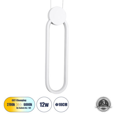 Alternative view of LEDTM® ILDI 61089 Μοντέρνο Κρεμαστό Φωτιστικό Οροφής LED 12W 1440lm 300° AC 220-240V IP20 Ρυθμιζόμενο Λευκό CCT με On/Off 2700K/4500K/6000K - Lumileds SMD Chip - Λευκό Ματ - Μ10 x Π2.3 x Υ38cm - 3 Χρόνια Εγγύηση