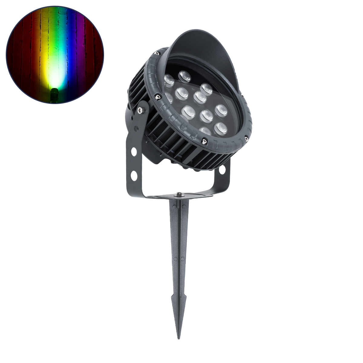 LEDTM® TREEVINA 90362 Φωτιστικό Σποτ με Αντιθαμβωτική Γρίλια για Φυτά - Δέντρα με Βάση Κήπου / Καρφωτό LED 24W 2040lm 10° DC 24V Αδιάβροχο IP65 Πολύχρωμο RGBW Dimmable DMX512 - Bridgelux SMD Chip - Γκρι Ανθρακί - Μ21.5 x Π18.3 x Υ14cm - 3 Χρόνια Εγγύηση - Image 2