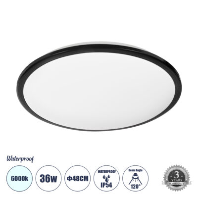 Alternative view of LEDTM® TUFFIN 60998 Φωτιστικό Πλαφονιέρα Οροφής LED 36W 4140lm 120° AC 220-240V Αδιάβροχο IP54 Ψυχρό Λευκό 6000K - Lumileds SMD Chip - Μαύρο Ματ & Λευκό Γαλακτερό - Μ48 x Π48 x Υ6.5cm - 3 Χρόνια Εγγύηση