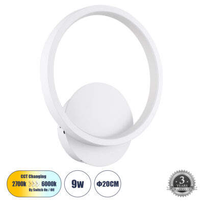Alternative view of LEDTM® TED 61071 Μοντέρνο Φωτιστικό Τοίχου - Απλίκα LED 9W 1080lm 300° AC 220-240V IP20 Ρυθμιζόμενο Λευκό CCT με On/Off 2700K/4500K/6000K - Lumileds SMD Chip - Λευκό Ματ - Μ20 x Π5.5 x Υ23cm - 3 Χρόνια Εγγύηση