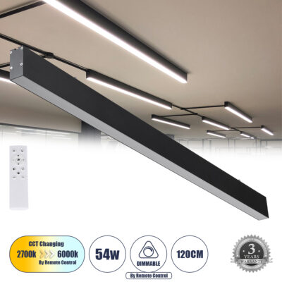 Alternative view of LEDTM® FELIX 61028-S Μοντέρνο Φωτιστικό Οροφής LED 54W 6500lm 120° AC 220-240V IP20 Ρυθμιζόμενο Λευκό CCT με Χειριστήριο από 2700K έως 6000K Dimmable - Lumileds SMD Chip - Μαύρο Ματ - Μ120 x Π3.5 x Υ7cm - 3 Χρόνια Εγγύηση