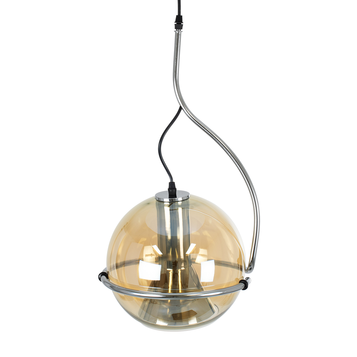 LEDTM® GLASSO 60927 Μοντέρνο Κρεμαστό Φωτιστικό Οροφής με Ντουί 1 x E27 AC 220-240V IP20 - Ασημί & Μελί - Μ27 x Π27 x Υ52cm - Image 5