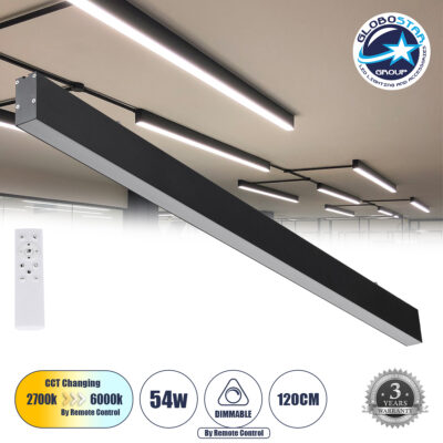 LEDTM® FELIX 61028-S Μοντέρνο Φωτιστικό Οροφής LED 54W 6500lm 120° AC 220-240V IP20 Ρυθμιζόμενο Λευκό CCT με Χειριστήριο από 2700K έως 6000K Dimmable - Lumileds SMD Chip - Μαύρο Ματ - Μ120 x Π3.5 x Υ7cm - 3 Χρόνια Εγγύηση
