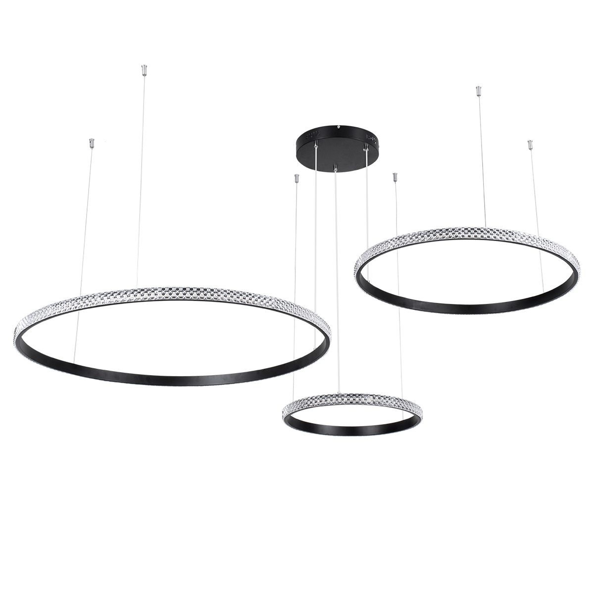 LEDTM® DIAMOND TRIO 61144 Μοντέρνο Κρεμαστό Φωτιστικό Οροφής LED 120W 14723lm 360° AC 220-240V IP20 Ρυθμιζόμενο Λευκό CCT με Χειριστήριο από 2700K έως 6000K Dimmable - Lumileds SMD Chip - Μαυρό Ματ - Μ150 x Π150 x Υ60cm - 3 Χρόνια Εγγύηση - Image 3
