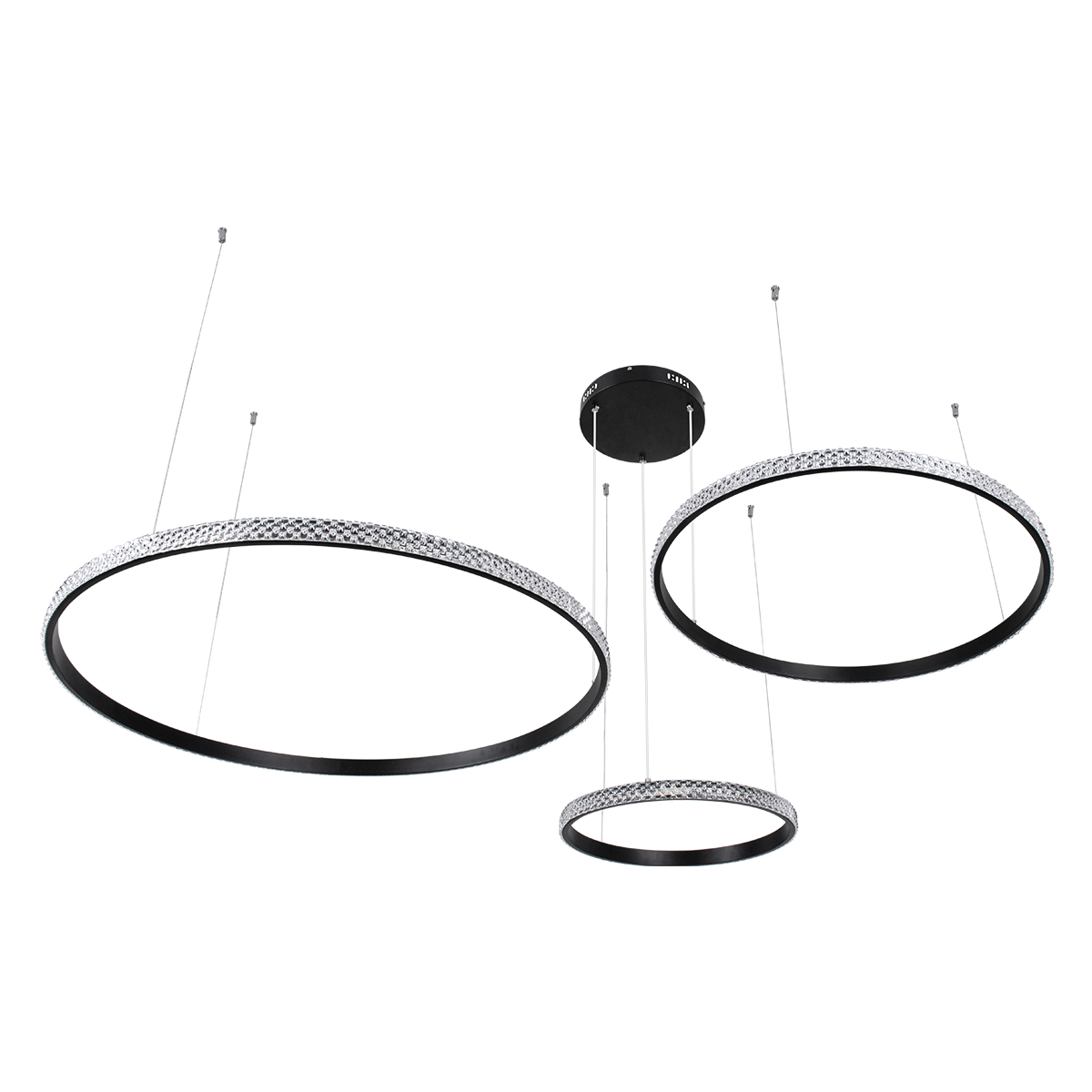 LEDTM® DIAMOND TRIO 61144 Μοντέρνο Κρεμαστό Φωτιστικό Οροφής LED 120W 14723lm 360° AC 220-240V IP20 Ρυθμιζόμενο Λευκό CCT με Χειριστήριο από 2700K έως 6000K Dimmable - Lumileds SMD Chip - Μαυρό Ματ - Μ150 x Π150 x Υ60cm - 3 Χρόνια Εγγύηση - Image 4