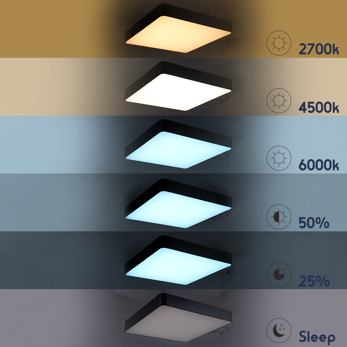 LEDTM® KAMALA 61208-S Μοντέρνο Φωτιστικό Οροφής LED 75W 8625lm 120° AC 220-240V IP20 Ρυθμιζόμενο Λευκό CCT με Χειριστήριο από 2700K έως 6000K Dimmable - Lumileds SMD Chip - Μαύρο Ματ - Μ60 x Π60 x Υ8cm - 3 Χρόνια Εγγύηση - Image 18