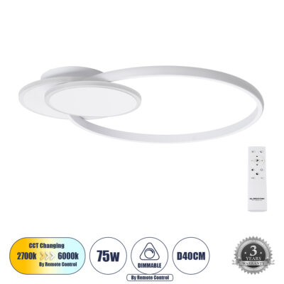 Alternative view of LEDTM® CIRCUO 61230 Μοντέρνο Φωτιστικό Οροφής LED 75W 8400lm 360° AC 220-240V IP20 Ρυθμιζόμενο Λευκό CCT με Χειριστήριο από 2700K έως 6000K Dimmable - Lumileds SMD Chip - Λευκό Ματ - Μ53 x Π42.5 x Υ9cm - 3 Χρόνια Εγγύηση
