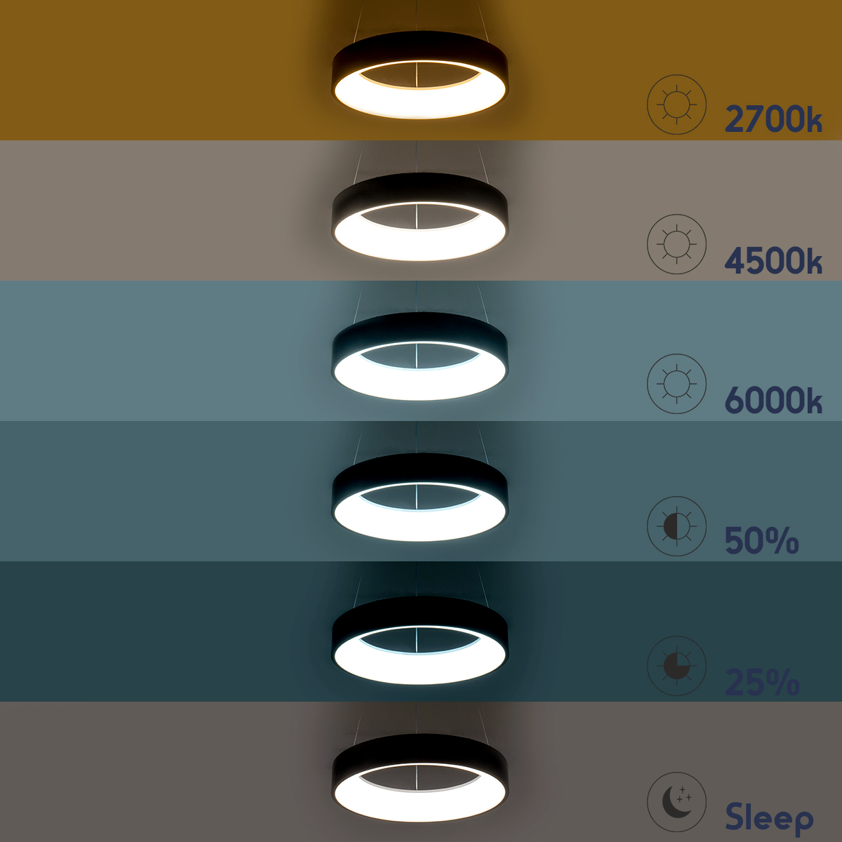 LEDTM® SALEM 61247 Μοντέρνο Κρεμαστό Φωτιστικό Οροφής LED 105W 12075lm 120° AC 220-240V IP20 Ρυθμιζόμενο Λευκό CCT με Χειριστήριο από 2700K έως 6000K Dimmable - Lumileds SMD Chip - Χρυσό - Μ60 x Π60 x Υ6cm - 3 Χρόνια Εγγύηση - Image 11