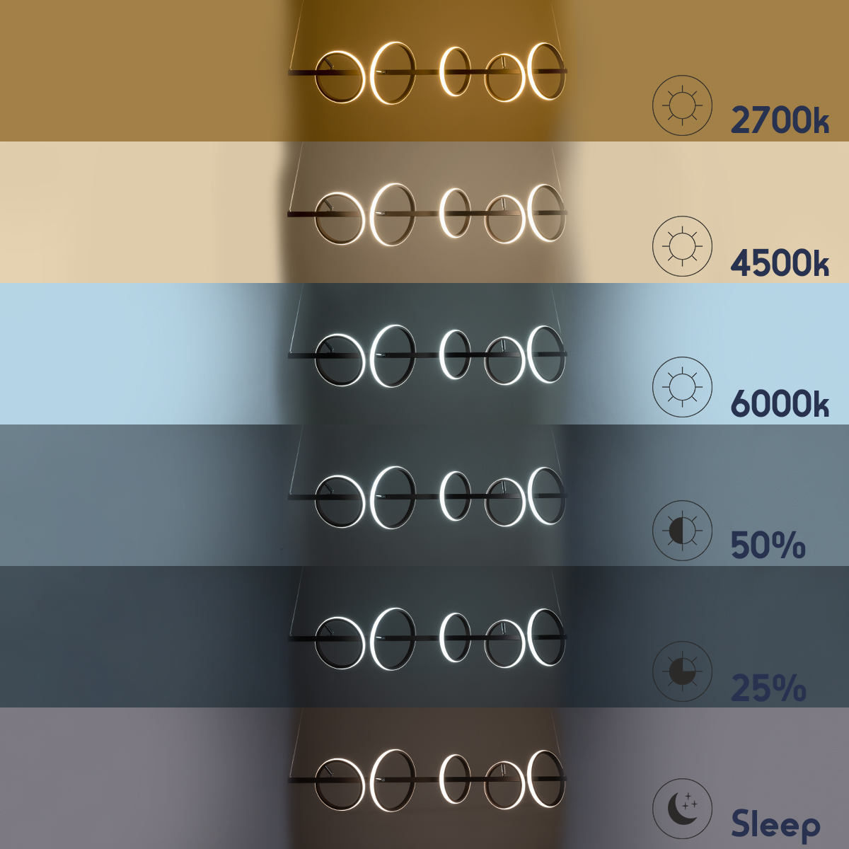LEDTM® CIRCOLARE 61321 Μοντέρνο Κρεμαστό Φωτιστικό Οροφής LED 75W 8400lm 360° AC 220-240V IP20 Ρυθμιζόμενο Λευκό CCT με Χειριστήριο από 2700K έως 6000K Dimmable - Lumileds SMD Chip - Καφέ - Μ120 x Π25 x Υ25cm - 3 Χρόνια Εγγύηση - Image 11