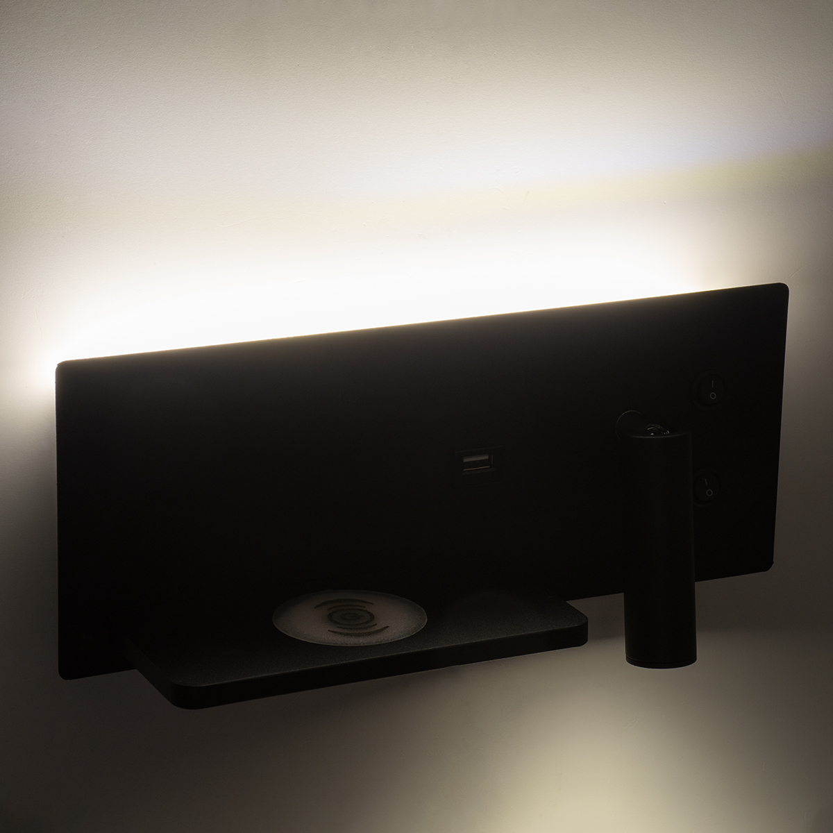 LEDTM® PALADIN 61351 Μοντέρνο Φωτιστικό Τοίχου - Απλίκα Ξενοδοχείου Reading Light με Φορτιστή USB 3A & Wireless 20W LED 6W 720lm 36° & 360° AC 220-240V IP20 Φυσικό Λευκό 4500K - Bridgelux COB Chip & TÜV SÜD Driver - Μαύρο Ματ - Μ30 x Π11 x Υ12cm - 3 Χρόνια Εγγύηση - Image 12