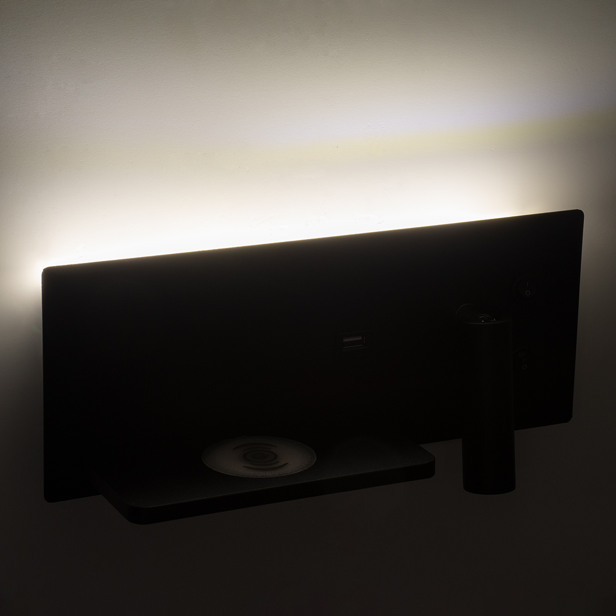 LEDTM® PALADIN 61351 Μοντέρνο Φωτιστικό Τοίχου - Απλίκα Ξενοδοχείου Reading Light με Φορτιστή USB 3A & Wireless 20W LED 6W 720lm 36° & 360° AC 220-240V IP20 Φυσικό Λευκό 4500K - Bridgelux COB Chip & TÜV SÜD Driver - Μαύρο Ματ - Μ30 x Π11 x Υ12cm - 3 Χρόνια Εγγύηση - Image 13