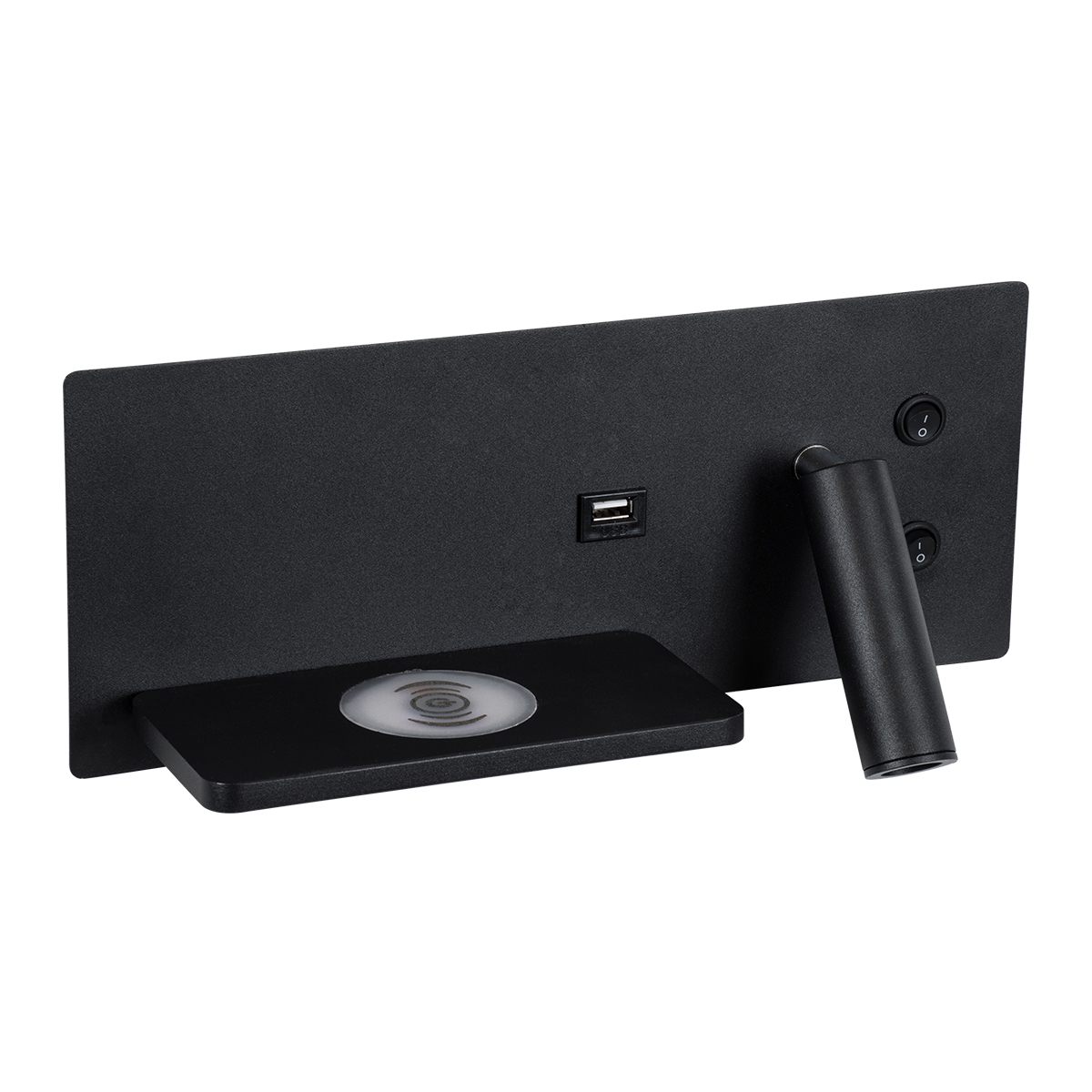LEDTM® PALADIN 61351 Μοντέρνο Φωτιστικό Τοίχου - Απλίκα Ξενοδοχείου Reading Light με Φορτιστή USB 3A & Wireless 20W LED 6W 720lm 36° & 360° AC 220-240V IP20 Φυσικό Λευκό 4500K - Bridgelux COB Chip & TÜV SÜD Driver - Μαύρο Ματ - Μ30 x Π11 x Υ12cm - 3 Χρόνια Εγγύηση - Image 3