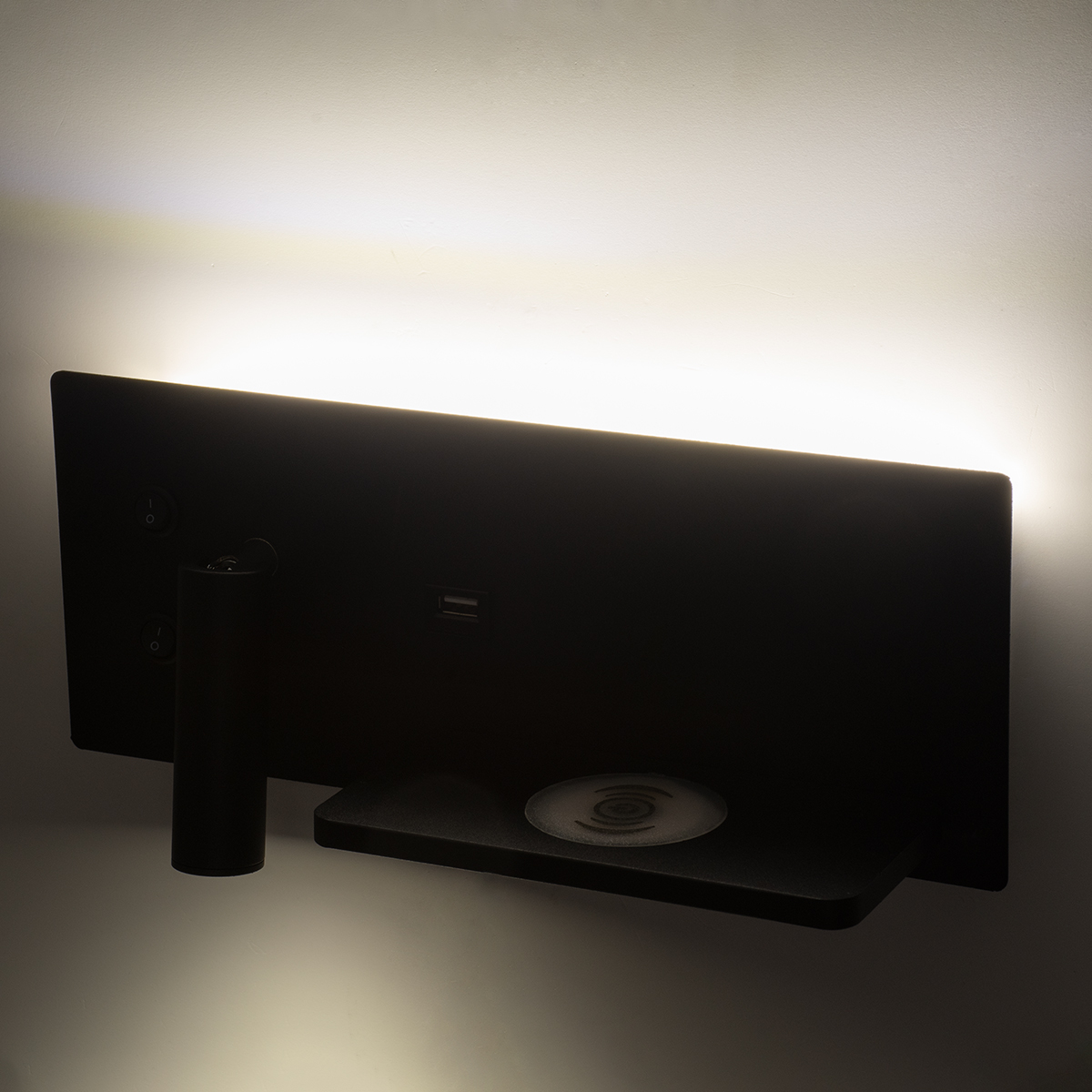 LEDTM® PALADIN 61352 Μοντέρνο Φωτιστικό Τοίχου - Απλίκα Ξενοδοχείου Reading Light με Φορτιστή USB 3A & Wireless 20W LED 6W 720lm 36° & 360° AC 220-240V IP20 Φυσικό Λευκό 4500K - Bridgelux COB Chip & TÜV SÜD Driver - Μαύρο Ματ - Μ30 x Π11 x Υ12cm - 3 Χρόνια Εγγύηση - Image 12