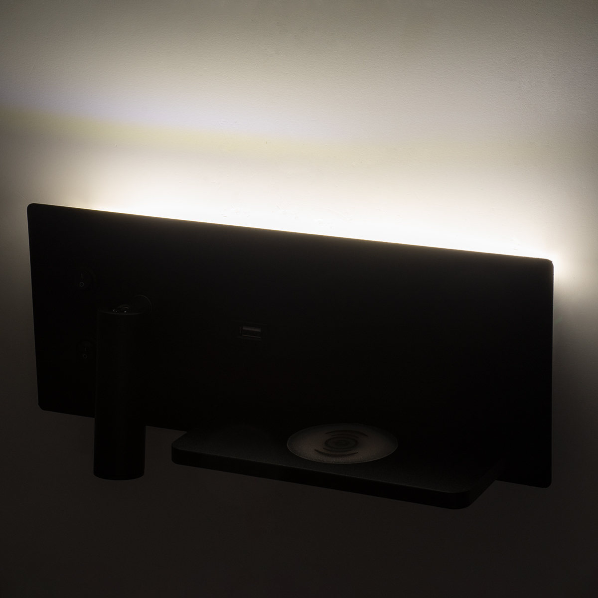 LEDTM® PALADIN 61352 Μοντέρνο Φωτιστικό Τοίχου - Απλίκα Ξενοδοχείου Reading Light με Φορτιστή USB 3A & Wireless 20W LED 6W 720lm 36° & 360° AC 220-240V IP20 Φυσικό Λευκό 4500K - Bridgelux COB Chip & TÜV SÜD Driver - Μαύρο Ματ - Μ30 x Π11 x Υ12cm - 3 Χρόνια Εγγύηση - Image 13