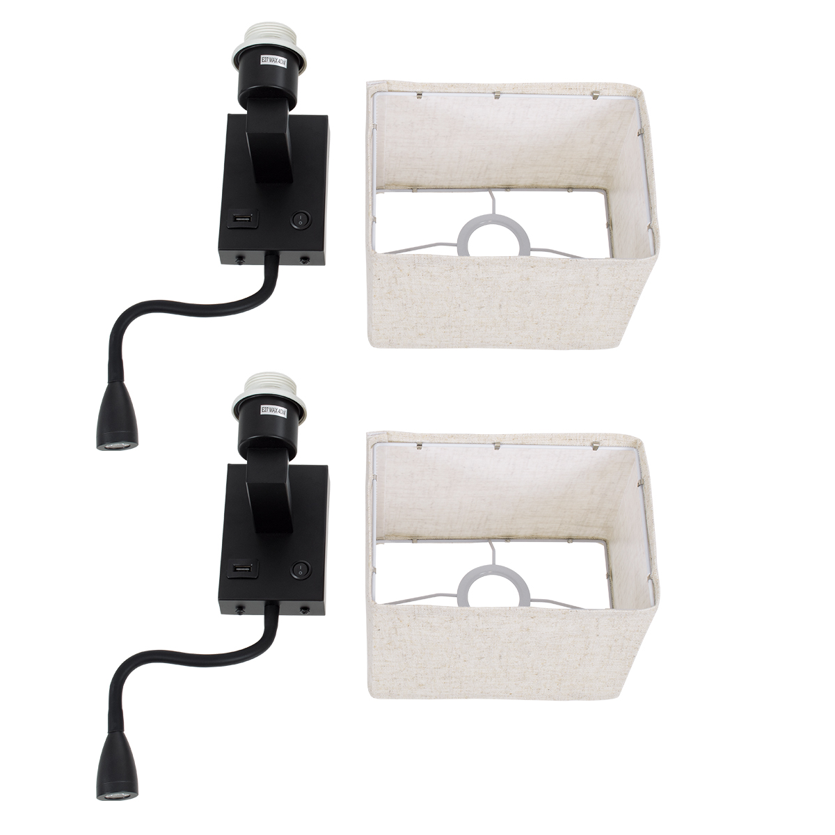 LEDTM® ROULETTE-S 61382 Μοντέρνο Φωτιστικό Τοίχου - Απλίκα Ξενοδοχείου Reading Light με Φορτιστή USB 3A & Ντουί 1 x E27 LED 3W 360lm 36° & 360° AC 220-240V IP20 Φυσικό Λευκό 4500K - Bridgelux COB Chip & TÜV SÜD Driver - Μαύρο & Μπεζ - Μ17 x Π20 x Υ37cm - Σετ 2 Τεμαχίων - 3 Χρόνια Εγγύηση - Image 11