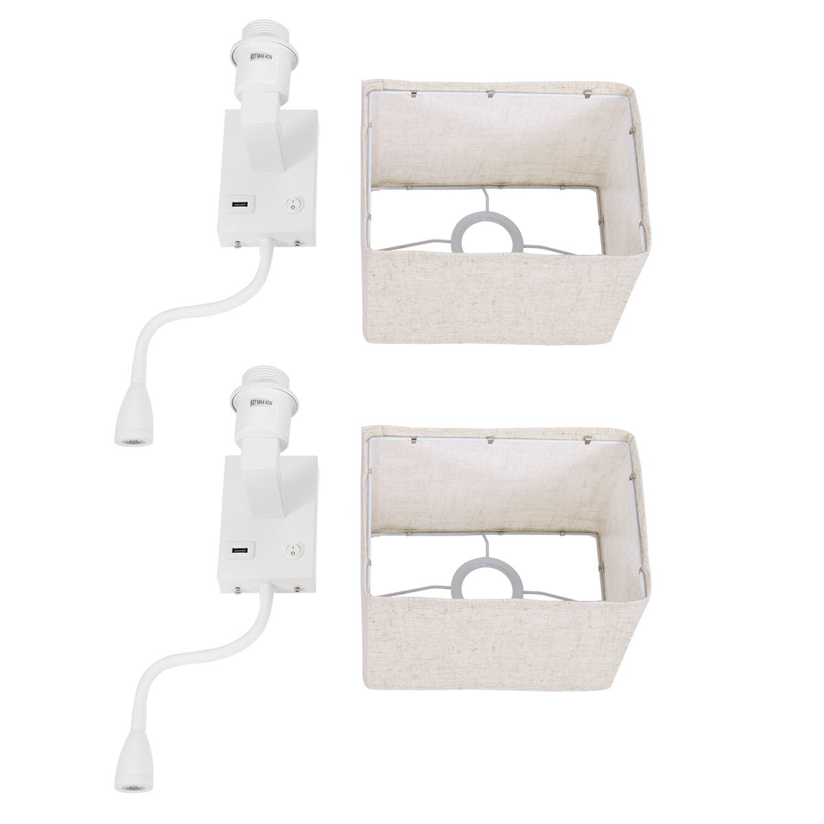 LEDTM® ROULETTE-S 61383 Μοντέρνο Φωτιστικό Τοίχου - Απλίκα Ξενοδοχείου Reading Light με Φορτιστή USB 3A & Ντουί 1 x E27 LED 3W 360lm 36° & 360° AC 220-240V IP20 Φυσικό Λευκό 4500K - Bridgelux COB Chip & TÜV SÜD Driver - Λευκό & Μπεζ - Μ17 x Π20 x Υ37cm - Σετ 2 Τεμαχίων - 3 Χρόνια Εγγύηση - Image 11