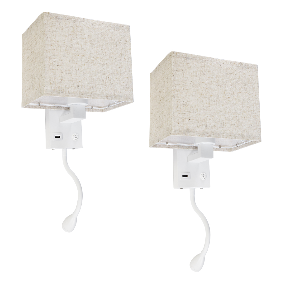 LEDTM® ROULETTE-S 61383 Μοντέρνο Φωτιστικό Τοίχου - Απλίκα Ξενοδοχείου Reading Light με Φορτιστή USB 3A & Ντουί 1 x E27 LED 3W 360lm 36° & 360° AC 220-240V IP20 Φυσικό Λευκό 4500K - Bridgelux COB Chip & TÜV SÜD Driver - Λευκό & Μπεζ - Μ17 x Π20 x Υ37cm - Σετ 2 Τεμαχίων - 3 Χρόνια Εγγύηση - Image 3