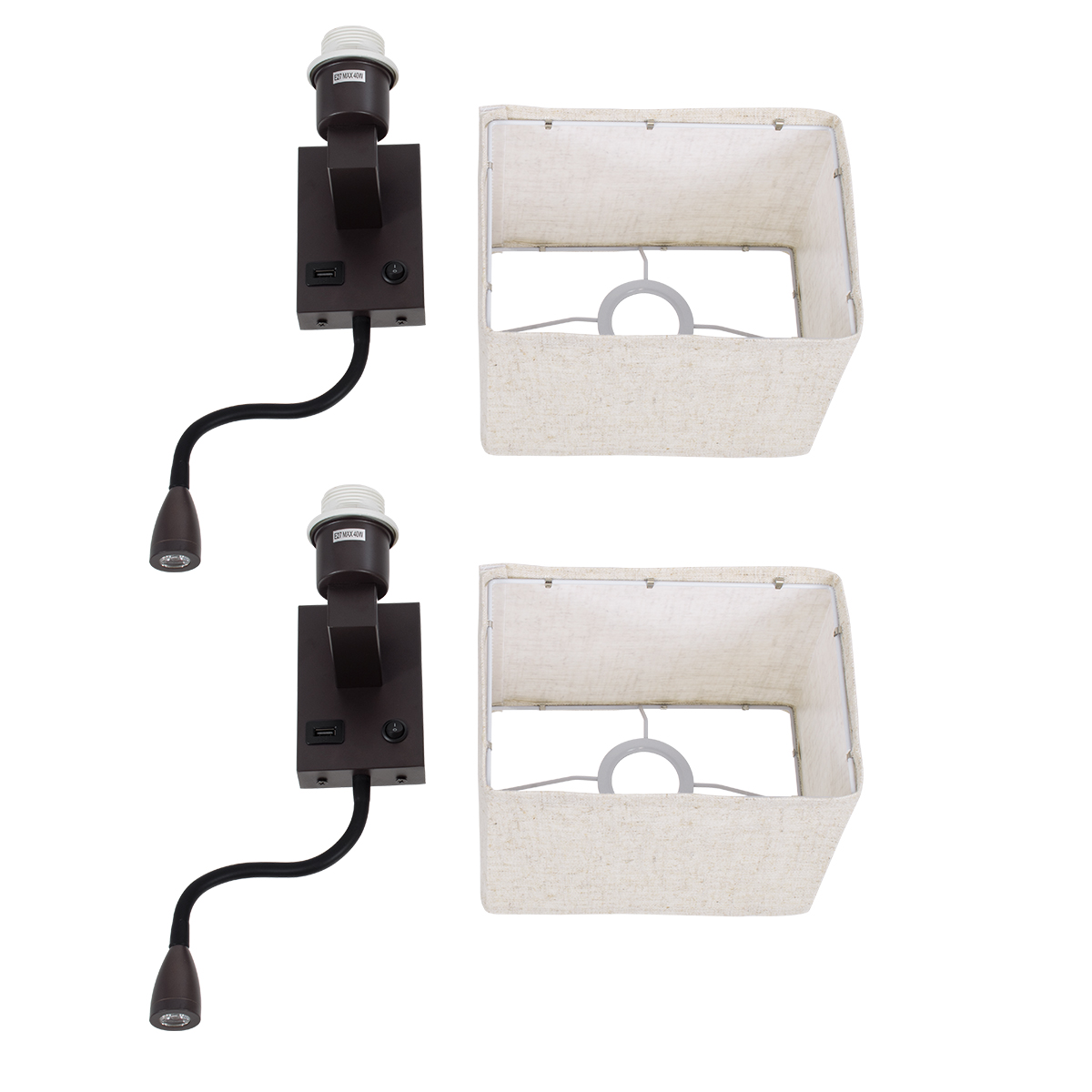 LEDTM® ROULETTE-S 61384 Μοντέρνο Φωτιστικό Τοίχου - Απλίκα Ξενοδοχείου Reading Light με Φορτιστή USB 3A & Ντουί 1 x E27 LED 3W 360lm 36° & 360° AC 220-240V IP20 Φυσικό Λευκό 4500K - Bridgelux COB Chip & TÜV SÜD Driver - Καφέ & Μπεζ - Μ17 x Π20 x Υ37cm - Σετ 2 Τεμαχίων - 3 Χρόνια Εγγύηση - Image 11