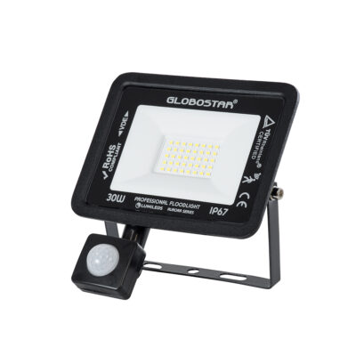 Alternative view of LEDTM® AURORA 61439 Προβολέας με Ανιχνευτή PIR / Αισθητήρα Κίνησης LED 30W 3750lm 120° AC 220-240V Αδιάβροχο IP67 Ψυχρό Λευκό 6000K - Lumileds SMD Chip - TÜV Rheinland Certified - Μαύρο Ματ - Μ16 x Π5 x Υ17.5cm - 3 Χρόνια Εγγύηση