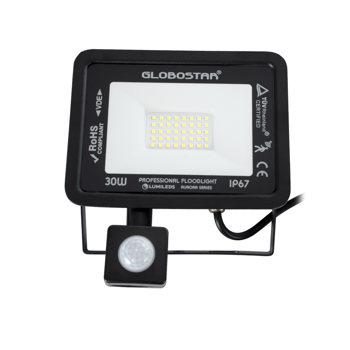 LEDTM® AURORA 61439 Προβολέας με Ανιχνευτή PIR / Αισθητήρα Κίνησης LED 30W 3750lm 120° AC 220-240V Αδιάβροχο IP67 Ψυχρό Λευκό 6000K - Lumileds SMD Chip - TÜV Rheinland Certified - Μαύρο Ματ - Μ16 x Π5 x Υ17.5cm - 3 Χρόνια Εγγύηση - Image 3