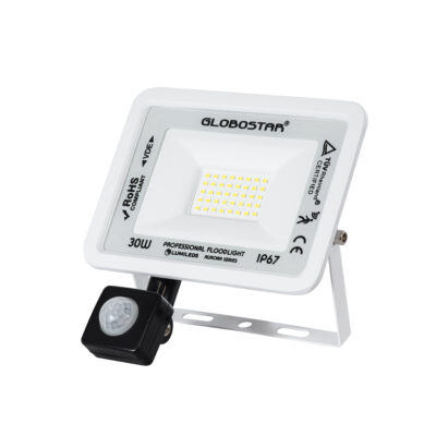Alternative view of LEDTM® AURORA 64440 Προβολέας με Ανιχνευτή PIR / Αισθητήρα Κίνησης LED 30W 3750lm 120° AC 220-240V Αδιάβροχο IP67 Ψυχρό Λευκό 6000K - Lumileds SMD Chip - TÜV Rheinland Certified - Λευκό Ματ - Μ16 x Π5 x Υ17.5cm - 3 Χρόνια Εγγύηση
