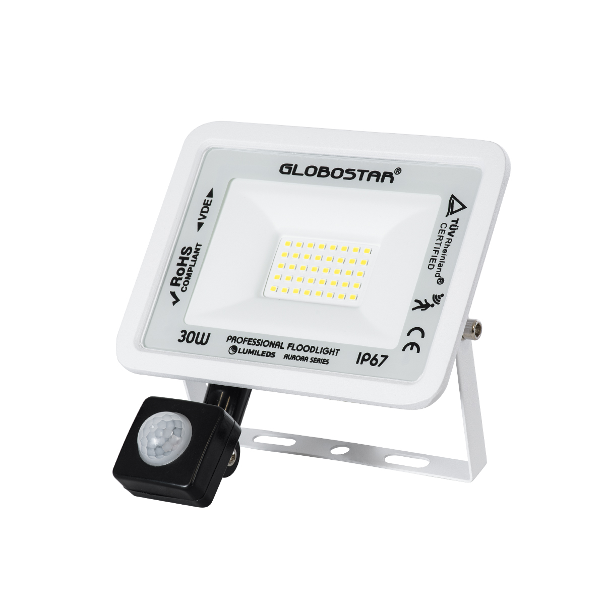 LEDTM® AURORA 64440 Προβολέας με Ανιχνευτή PIR / Αισθητήρα Κίνησης LED 30W 3750lm 120° AC 220-240V Αδιάβροχο IP67 Ψυχρό Λευκό 6000K - Lumileds SMD Chip - TÜV Rheinland Certified - Λευκό Ματ - Μ16 x Π5 x Υ17.5cm - 3 Χρόνια Εγγύηση - Image 2
