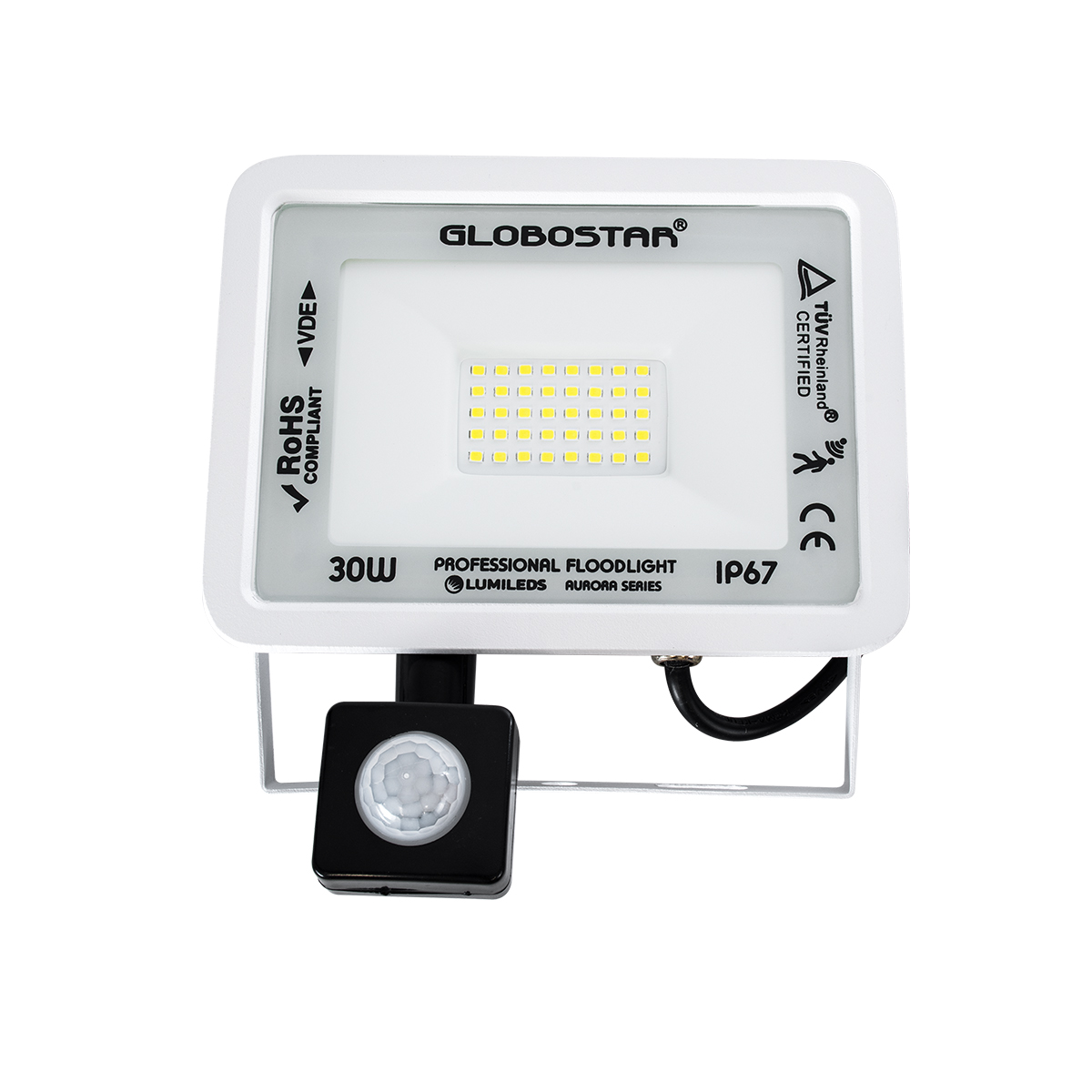 LEDTM® AURORA 64440 Προβολέας με Ανιχνευτή PIR / Αισθητήρα Κίνησης LED 30W 3750lm 120° AC 220-240V Αδιάβροχο IP67 Ψυχρό Λευκό 6000K - Lumileds SMD Chip - TÜV Rheinland Certified - Λευκό Ματ - Μ16 x Π5 x Υ17.5cm - 3 Χρόνια Εγγύηση - Image 3