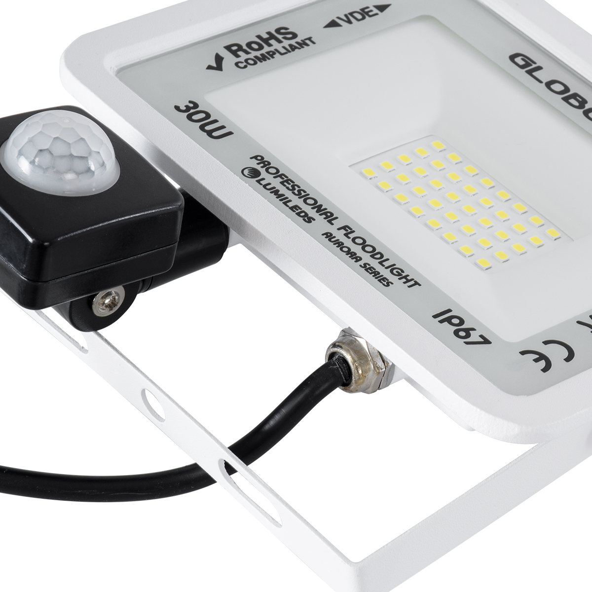 LEDTM® AURORA 64440 Προβολέας με Ανιχνευτή PIR / Αισθητήρα Κίνησης LED 30W 3750lm 120° AC 220-240V Αδιάβροχο IP67 Ψυχρό Λευκό 6000K - Lumileds SMD Chip - TÜV Rheinland Certified - Λευκό Ματ - Μ16 x Π5 x Υ17.5cm - 3 Χρόνια Εγγύηση - Image 7