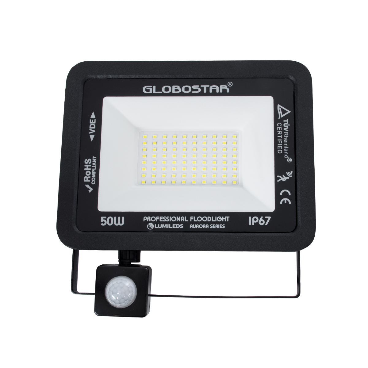 LEDTM® AURORA 61441 Προβολέας με Ανιχνευτή PIR / Αισθητήρα Κίνησης LED 50W 6250lm 120° AC 220-240V Αδιάβροχο IP67 Ψυχρό Λευκό 6000K - Lumileds SMD Chip - TÜV Rheinland Certified - Μαύρο Ματ - Μ21 x Π5 x Υ21cm - 3 Χρόνια Εγγύηση - Image 3