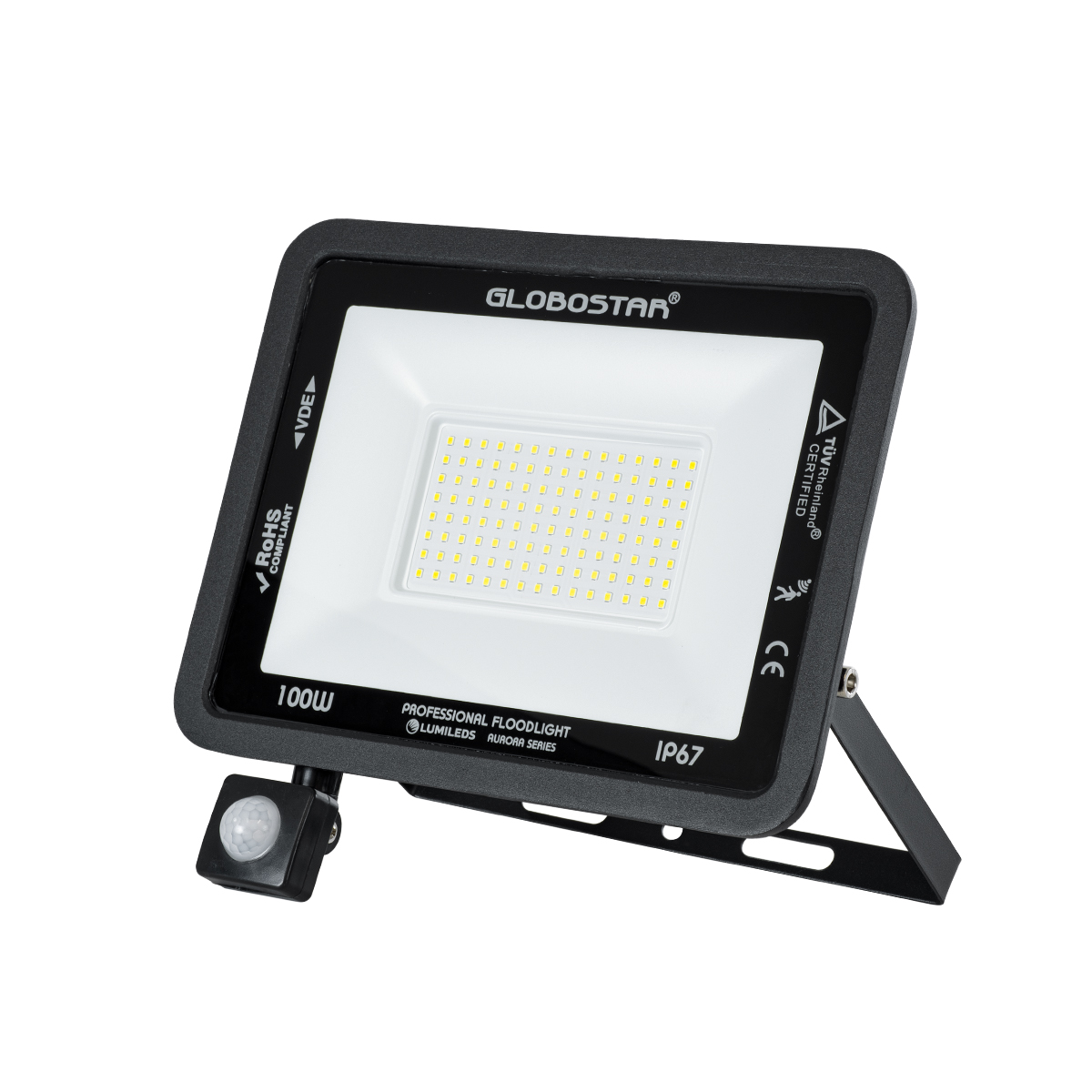 LEDTM® AURORA 61443 Προβολέας με Ανιχνευτή PIR / Αισθητήρα Κίνησης LED 100W 12500lm 120° AC 220-240V Αδιάβροχο IP67 Ψυχρό Λευκό 6000K - Lumileds SMD Chip - TÜV Rheinland Certified - Μαύρο Ματ - Μ25 x Π6.5 x Υ27.5cm - 3 Χρόνια Εγγύηση - Image 2
