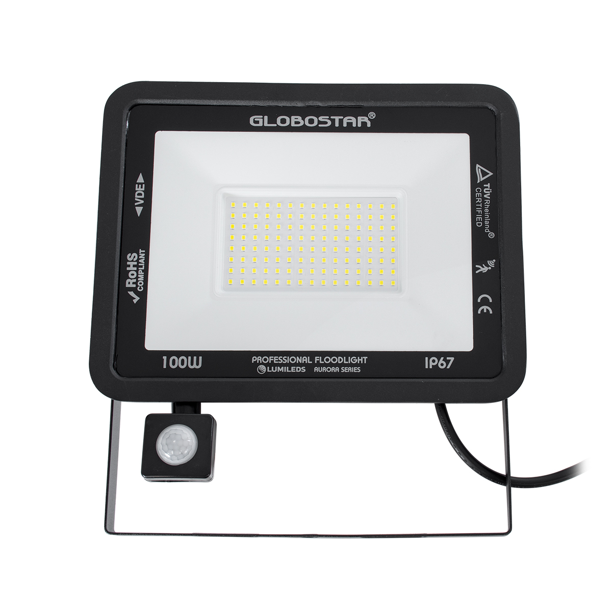 LEDTM® AURORA 61443 Προβολέας με Ανιχνευτή PIR / Αισθητήρα Κίνησης LED 100W 12500lm 120° AC 220-240V Αδιάβροχο IP67 Ψυχρό Λευκό 6000K - Lumileds SMD Chip - TÜV Rheinland Certified - Μαύρο Ματ - Μ25 x Π6.5 x Υ27.5cm - 3 Χρόνια Εγγύηση - Image 3