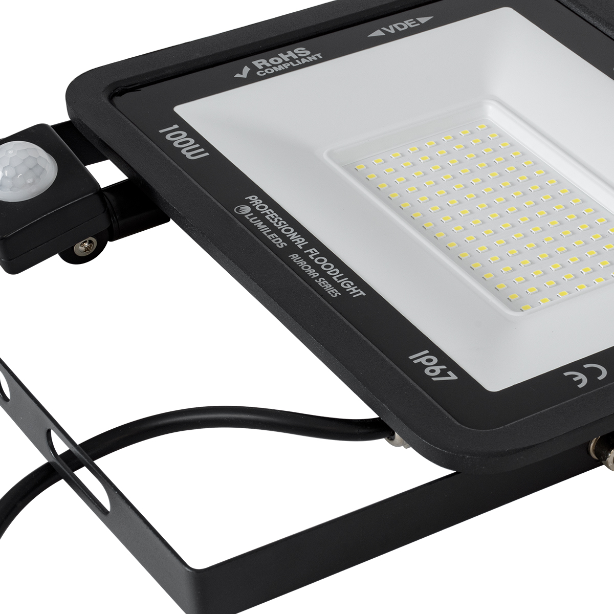 LEDTM® AURORA 61443 Προβολέας με Ανιχνευτή PIR / Αισθητήρα Κίνησης LED 100W 12500lm 120° AC 220-240V Αδιάβροχο IP67 Ψυχρό Λευκό 6000K - Lumileds SMD Chip - TÜV Rheinland Certified - Μαύρο Ματ - Μ25 x Π6.5 x Υ27.5cm - 3 Χρόνια Εγγύηση - Image 7