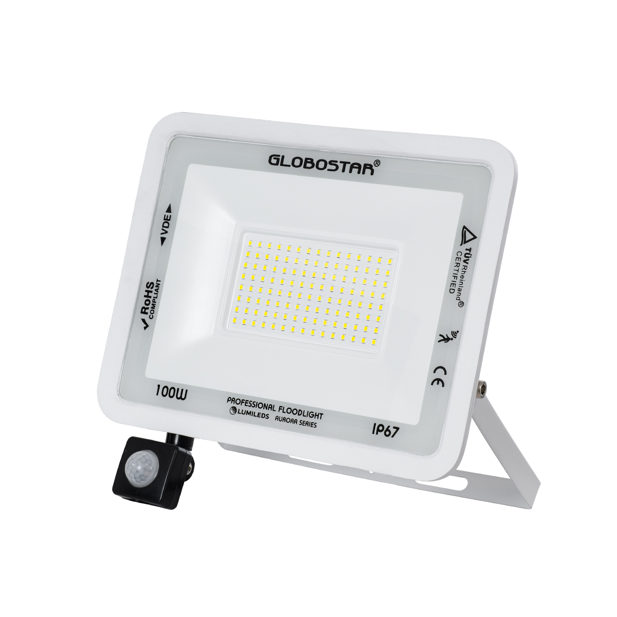 LEDTM® AURORA 61444 Προβολέας με Ανιχνευτή PIR / Αισθητήρα Κίνησης LED 100W 12500lm 120° AC 220-240V Αδιάβροχο IP67 Ψυχρό Λευκό 6000K - Lumileds SMD Chip - TÜV Rheinland Certified - Λευκό Ματ - Μ25 x Π6.5 x Υ27.5cm - 3 Χρόνια Εγγύηση - Image 2