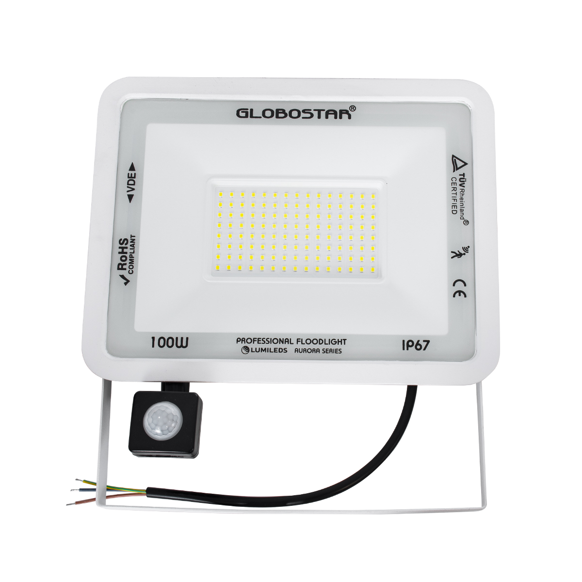 LEDTM® AURORA 61444 Προβολέας με Ανιχνευτή PIR / Αισθητήρα Κίνησης LED 100W 12500lm 120° AC 220-240V Αδιάβροχο IP67 Ψυχρό Λευκό 6000K - Lumileds SMD Chip - TÜV Rheinland Certified - Λευκό Ματ - Μ25 x Π6.5 x Υ27.5cm - 3 Χρόνια Εγγύηση - Image 3