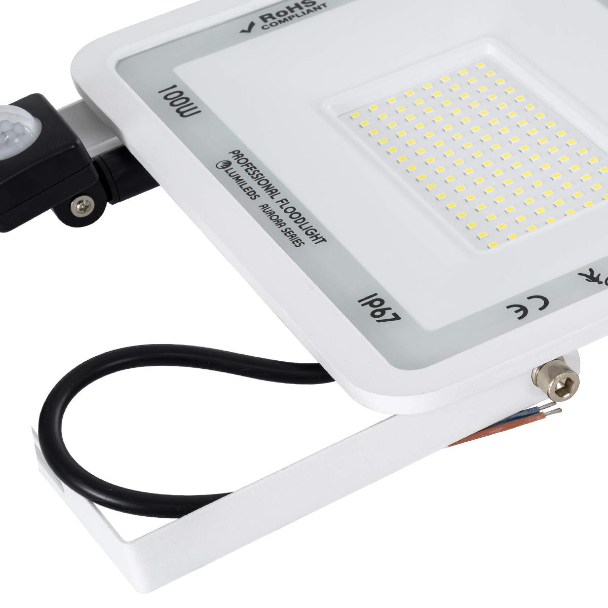 LEDTM® AURORA 61444 Προβολέας με Ανιχνευτή PIR / Αισθητήρα Κίνησης LED 100W 12500lm 120° AC 220-240V Αδιάβροχο IP67 Ψυχρό Λευκό 6000K - Lumileds SMD Chip - TÜV Rheinland Certified - Λευκό Ματ - Μ25 x Π6.5 x Υ27.5cm - 3 Χρόνια Εγγύηση - Image 7