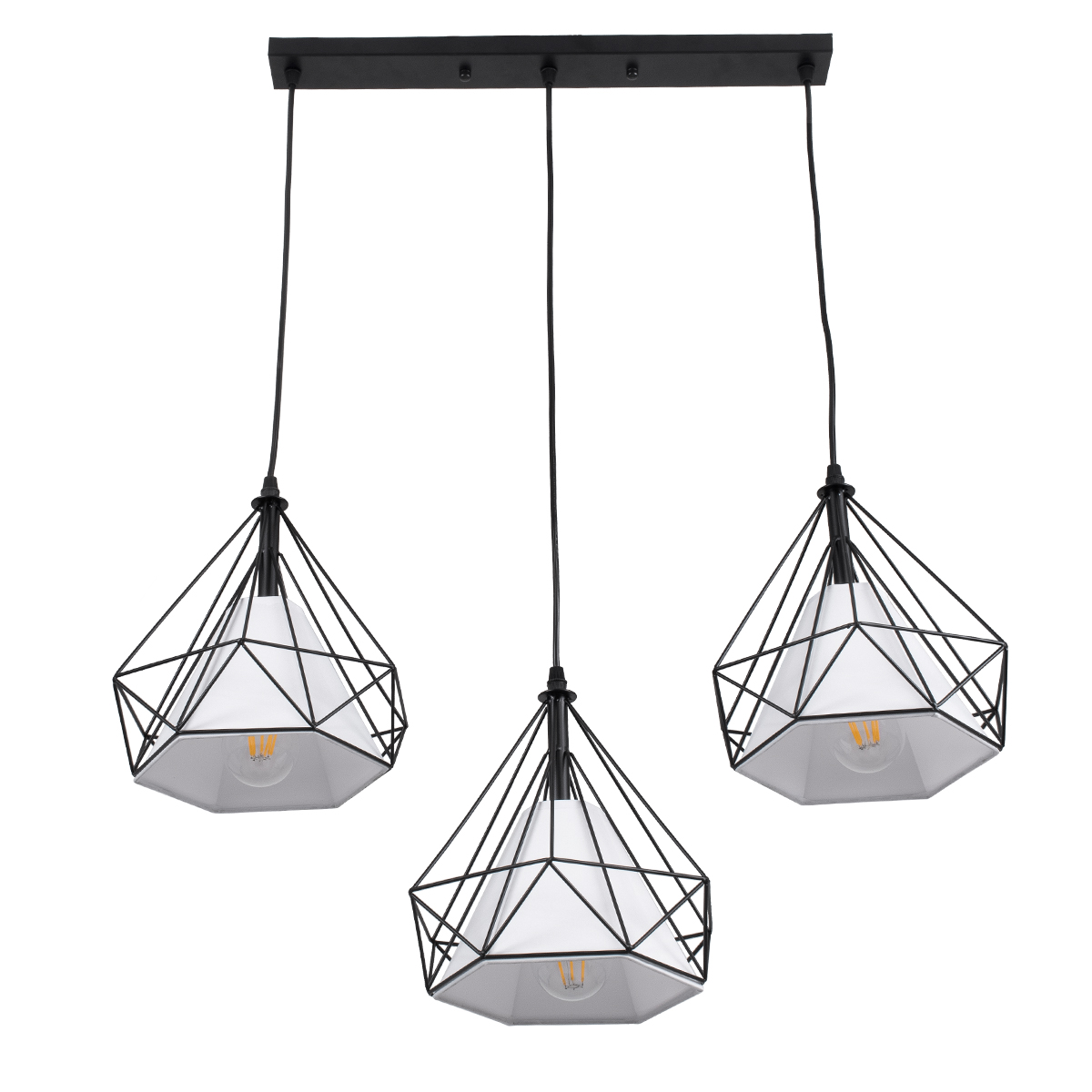 LEDTM® EIFFEL 61569 Vintage Κρεμαστό Φωτιστικό Οροφής με Ντουί 3 x E27 AC 220-240V IP20 - Μαύρο & Λευκό - Μ68 x Π25 x Υ130cm - Image 5